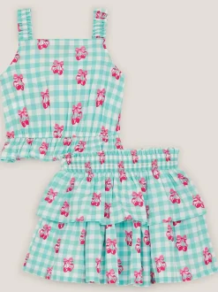 Monsoon Green Gingham Cherry Skirt Set Online