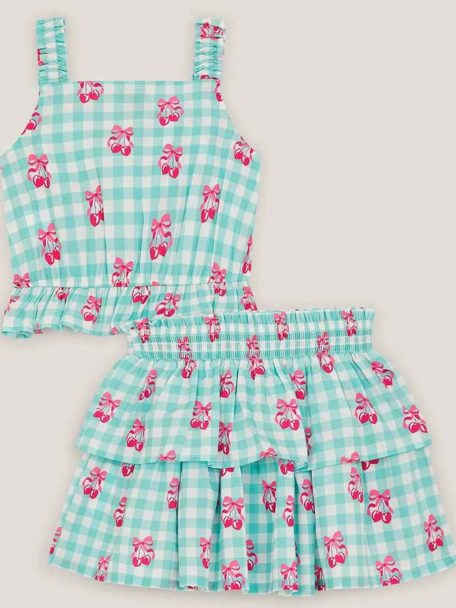 Monsoon Green Gingham Cherry Skirt Set Online