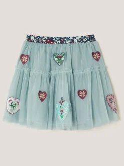 Monsoon Green Heart Embellished Tulle Skirt Online