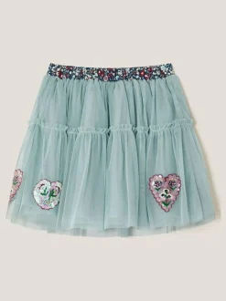 Monsoon Green Heart Embellished Tulle Skirt Online