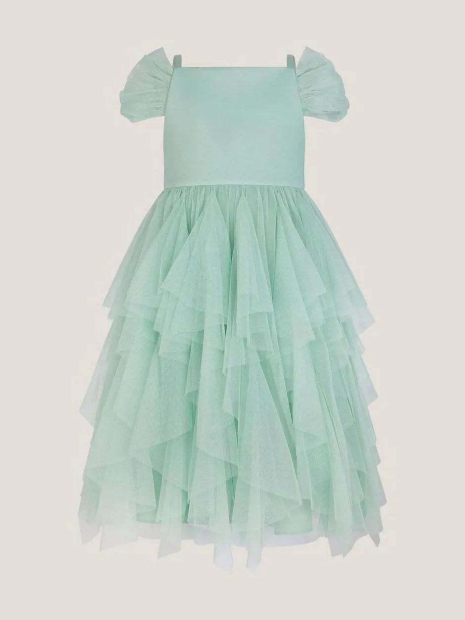 Monsoon Green Scarlet Off The Shoulder Tulle Dress Outlet
