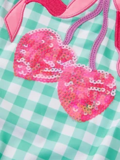 Monsoon Green Sequin Cherry Gingham Swimsuit Outlet