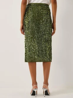 Monsoon Green Serenity Sequin Midi Skirt New