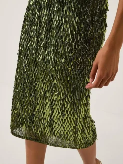 Monsoon Green Serenity Sequin Midi Skirt New