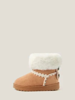 Monsoon Natural Crochet Bow Fluffy Ankle Boots Sale