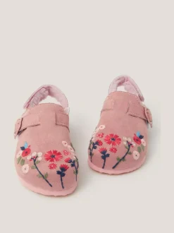 Monsoon Pink Faux Fur Floral Embroidered Clogs New