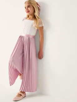 Monsoon Pink Lace Pleated Jumpsuit Discount