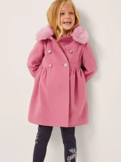 Monsoon Pink Natalia Faux Collar Double Breasted Coat Hot