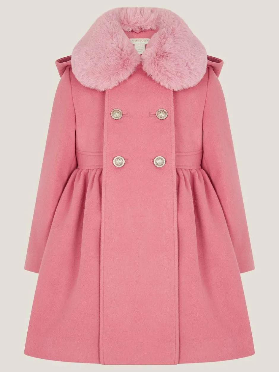 Monsoon Pink Natalia Faux Collar Double Breasted Coat Hot