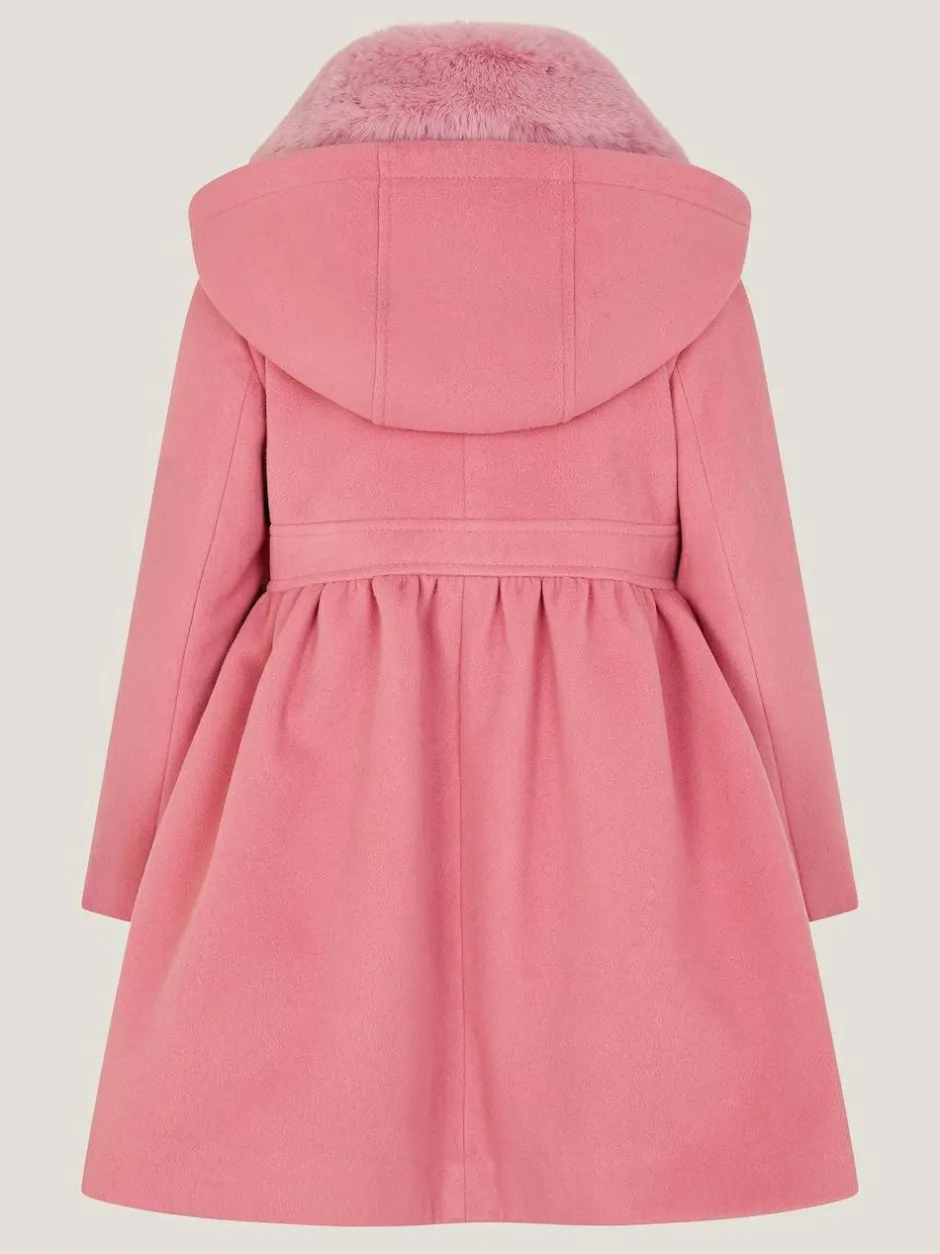 Monsoon Pink Natalia Faux Collar Double Breasted Coat Hot