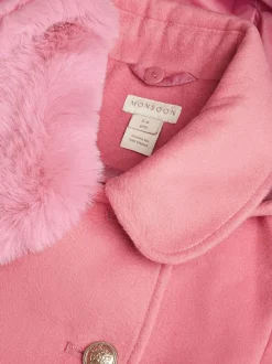 Monsoon Pink Natalia Faux Collar Double Breasted Coat Hot