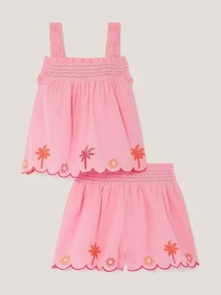 Monsoon Pink Palm Embroidered Top & Shorts Set Discount