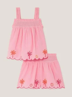 Monsoon Pink Palm Embroidered Top & Shorts Set Discount