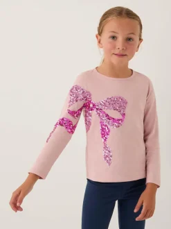 Monsoon Pink Sequin Bow Long Sleeve Top Discount
