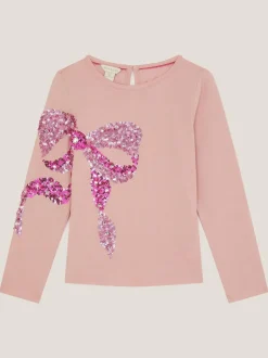 Monsoon Pink Sequin Bow Long Sleeve Top Discount