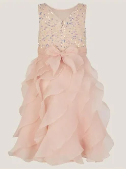 Monsoon Pink Sequin Waterfall Ruffle Party Dress