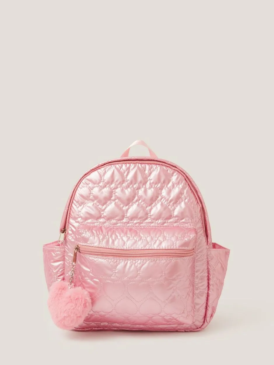 Monsoon Pink Shiny Heart Quilted Backpack Sale