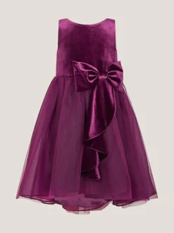 Monsoon Velvet Bow Party Dress Purple Hot