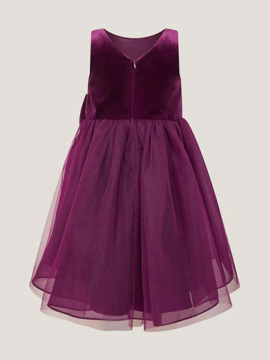 Monsoon Velvet Bow Party Dress Purple Hot