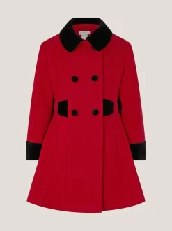 Monsoon Red Contrast Double-Breasted Velvet Coat Sale