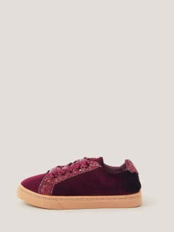Monsoon Red Glitter Velvet Trainers