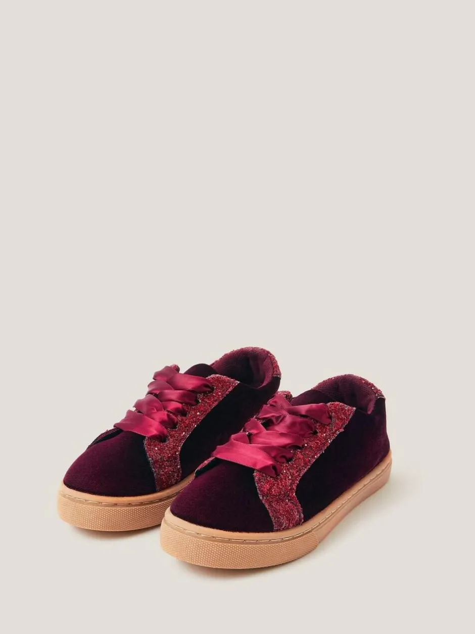 Monsoon Red Glitter Velvet Trainers