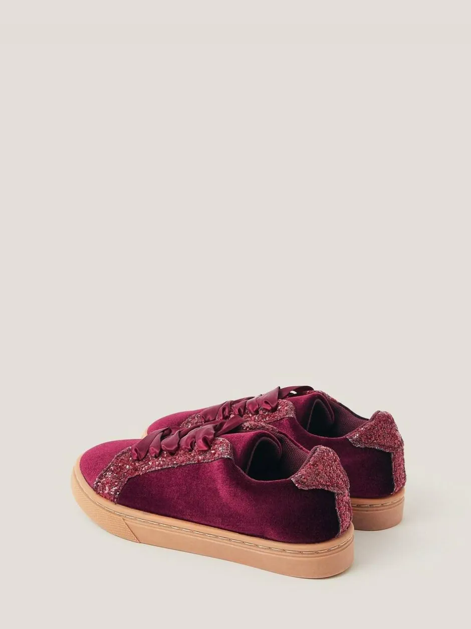 Monsoon Red Glitter Velvet Trainers