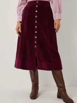 Monsoon Red Jamie Button Corduroy Midi Skirt