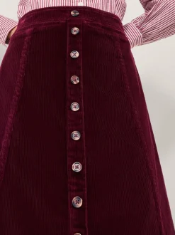 Monsoon Red Jamie Button Corduroy Midi Skirt
