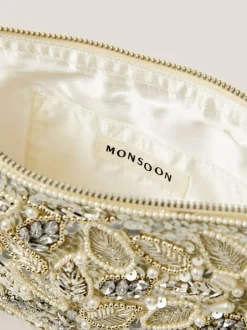 Monsoon Silver Febe Floral Embellished Tassel Pouch Online
