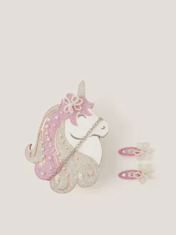 Monsoon White Glitter Unicorn Bag & Pearly Hair Clips Set Sale