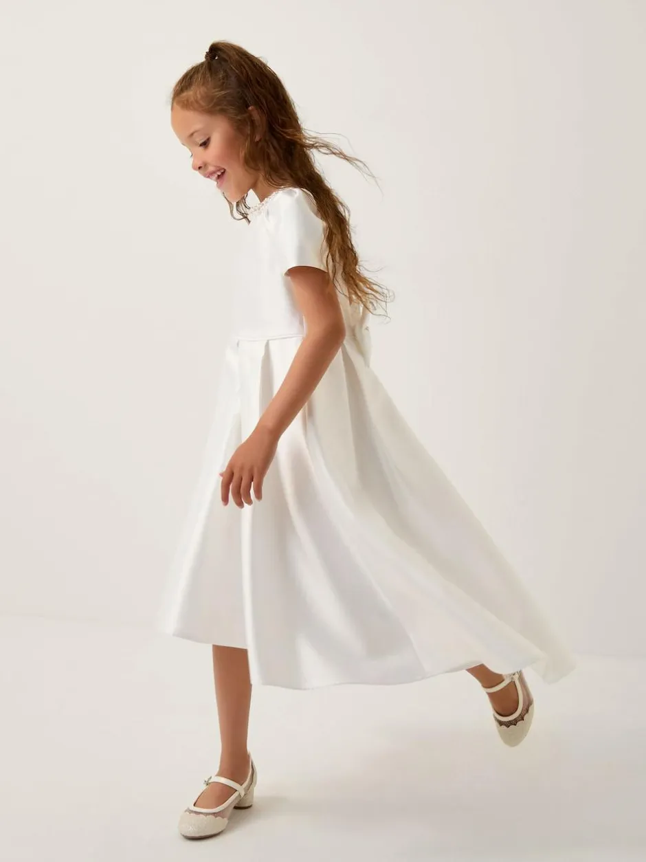 Monsoon White Isabella Short Sleeve Pearl Effect Embellished Dress Clearance