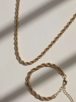Mood Gold Tone Twisted Rope Necklace Bracelet Set Discount