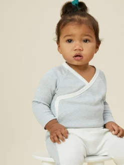 Mori Long Sleeve Supersoft Kimono Bodysuit Blue Stripe Sale