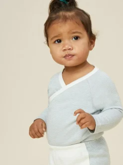 Mori Long Sleeve Supersoft Kimono Bodysuit Blue Stripe Sale