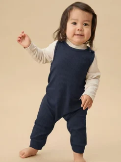 Mori Ribbed Romper Dungarees Light Blue Hot
