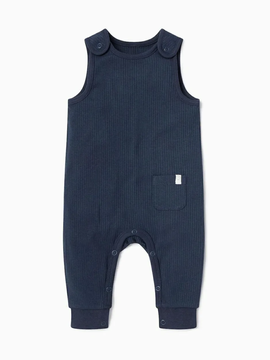 Mori Ribbed Romper Dungarees Light Blue Hot