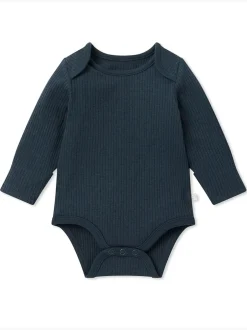 Mori Ribbed Stretch Long Sleeve Envelope Neckline Bodysuit Light Blue Discount