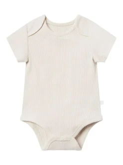Mori Ribbed Stretch Short Sleeve Bodysuit Natural Clearance