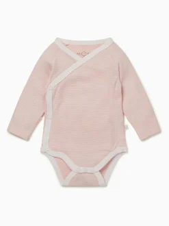 Mori Long Sleeve Supersoft Kimono Bodysuit Pink Blush Stripe Best