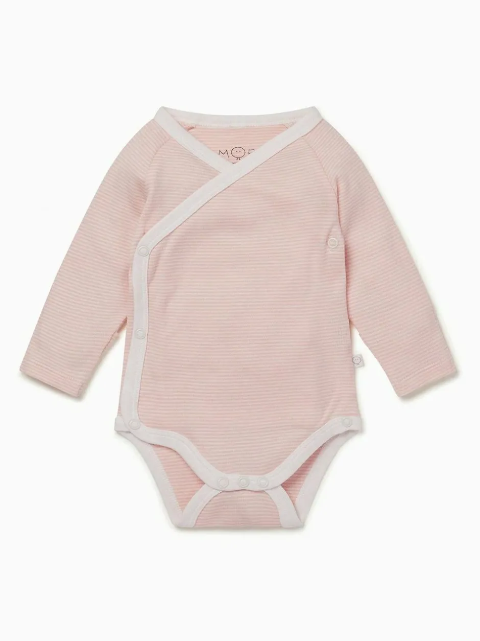 Mori Long Sleeve Supersoft Kimono Bodysuit Pink Blush Stripe Best