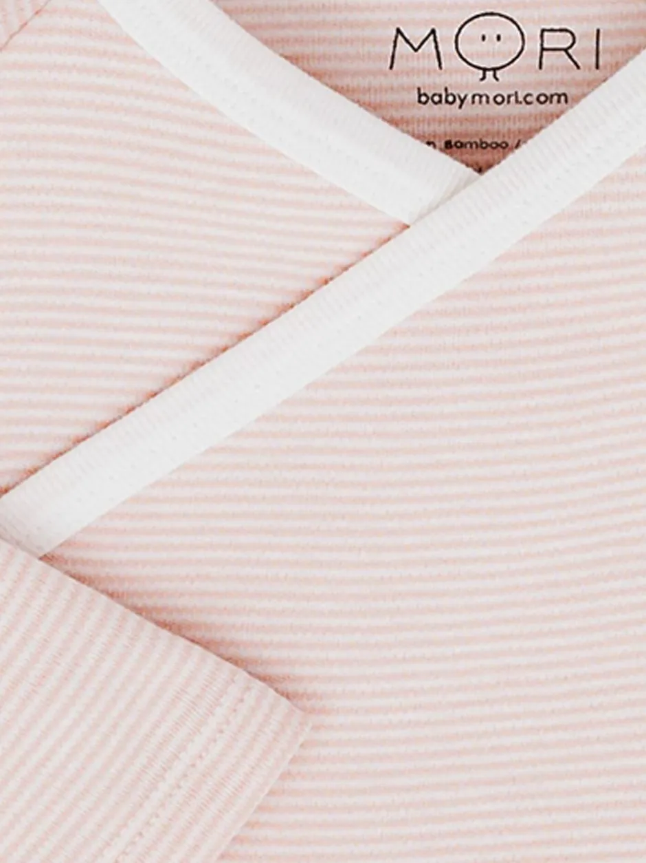 Mori Long Sleeve Supersoft Kimono Bodysuit Pink Blush Stripe Best