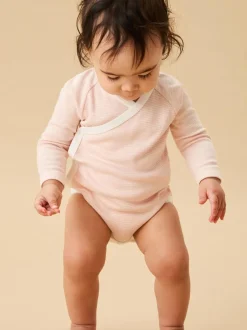 Mori Long Sleeve Envelope Neckline Bodysuit Pink Stripe Outlet