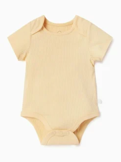 Mori Ribbed Stretch Short Sleeve Bodysuit Yellow Clearance