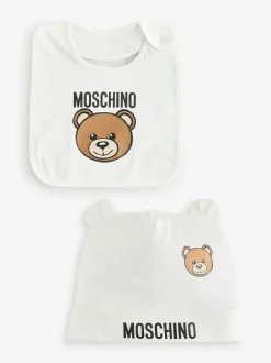 Moschino Cream Baby Logo Hat and Bib Giftset With Giftbox Hot