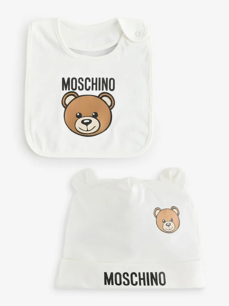 Moschino Cream Baby Logo Hat and Bib Giftset With Giftbox Hot