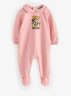 Moschino Baby Logo Sleepsuit, Hat & Bib Giftset With Giftbox Pink New