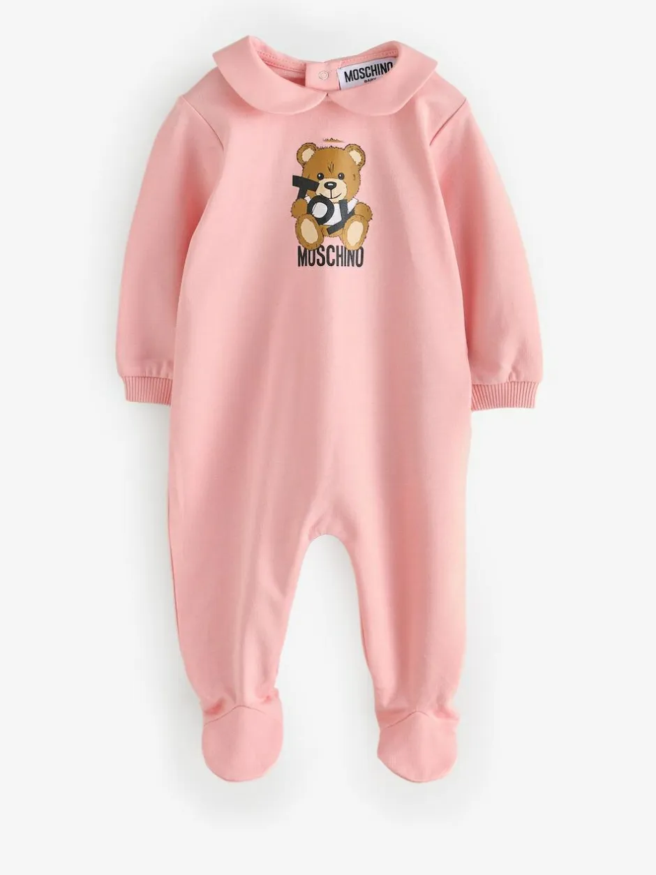 Moschino Baby Logo Sleepsuit, Hat & Bib Giftset With Giftbox Pink New