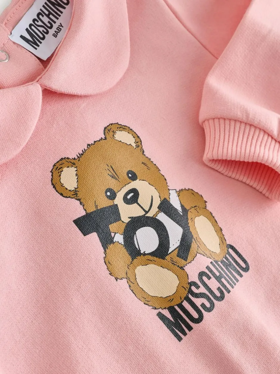 Moschino Baby Logo Sleepsuit, Hat & Bib Giftset With Giftbox Pink New