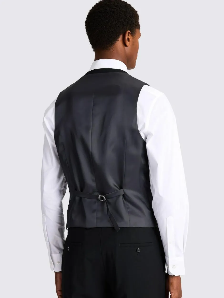 MOSS Slim Regular Fit Stretch Suit Waistcoat Black Best